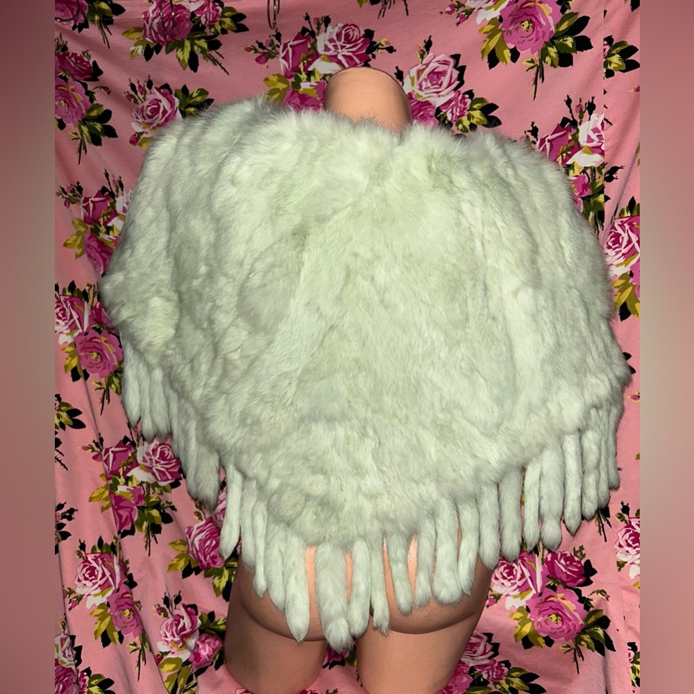 Mint green pastel Bunny fur rabbit tail gypsy glam doll coat jacket cape poncho - Picture 5 of 5